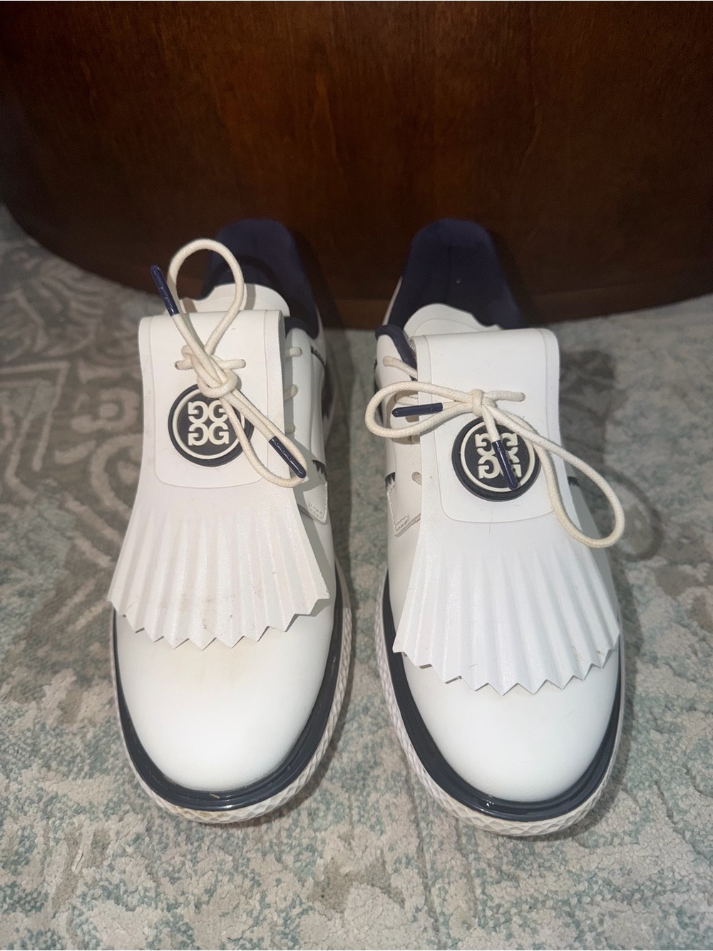 G/FORE White and Navy Golf Kiltie Lace-Up Shoes